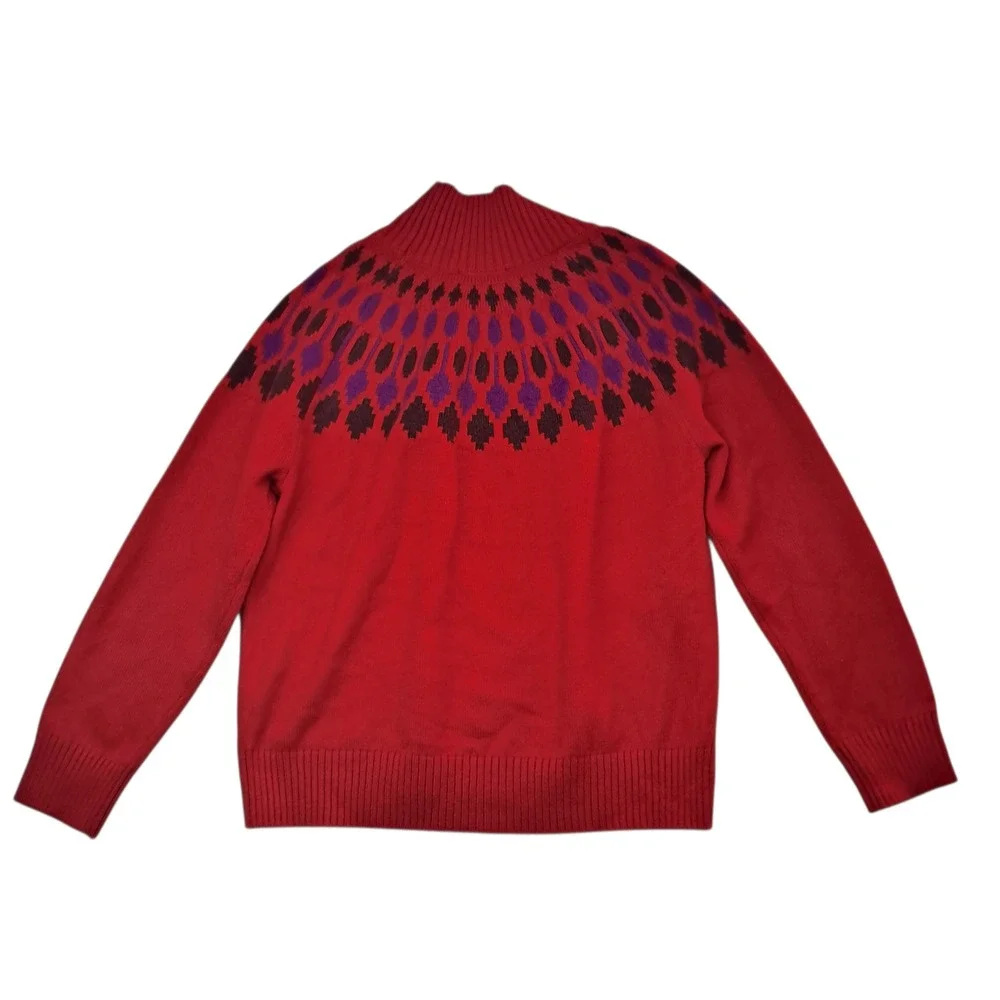 Ann Taylor Sweater Women's XXL Red Fair Isle‎ Mock Neck Wool Blend Winter